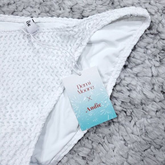 Andie Swim X Demi Moore Tropez Bikini Bottom White Crochet Textured Size Large - Picture 4 of 8